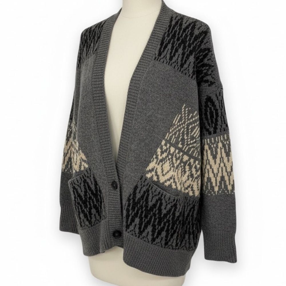 Vince Cashmere Wool Blend Patterned Cardigan Size XS Gray Patchwork Long Sleeve